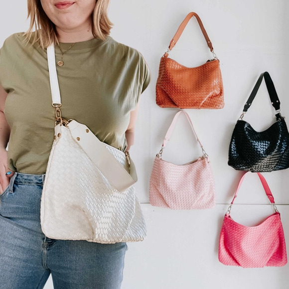 Remi Vegan Leather Hot Pink Woven Crossbody Shoulder Bag Barbiecore - Picture 5 of 6